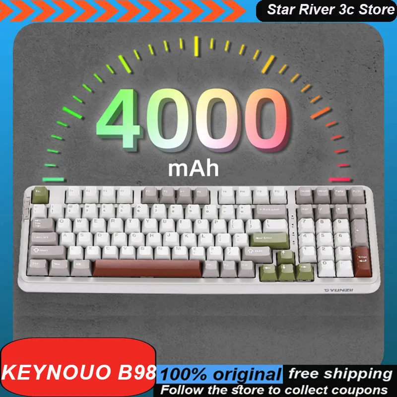 Keynouo B98 Mechanical Keyboard Ergonomics Wireless Thrimode Long Battery Life Hot Plug Rgb Laptop Customization Gaming Keyboard