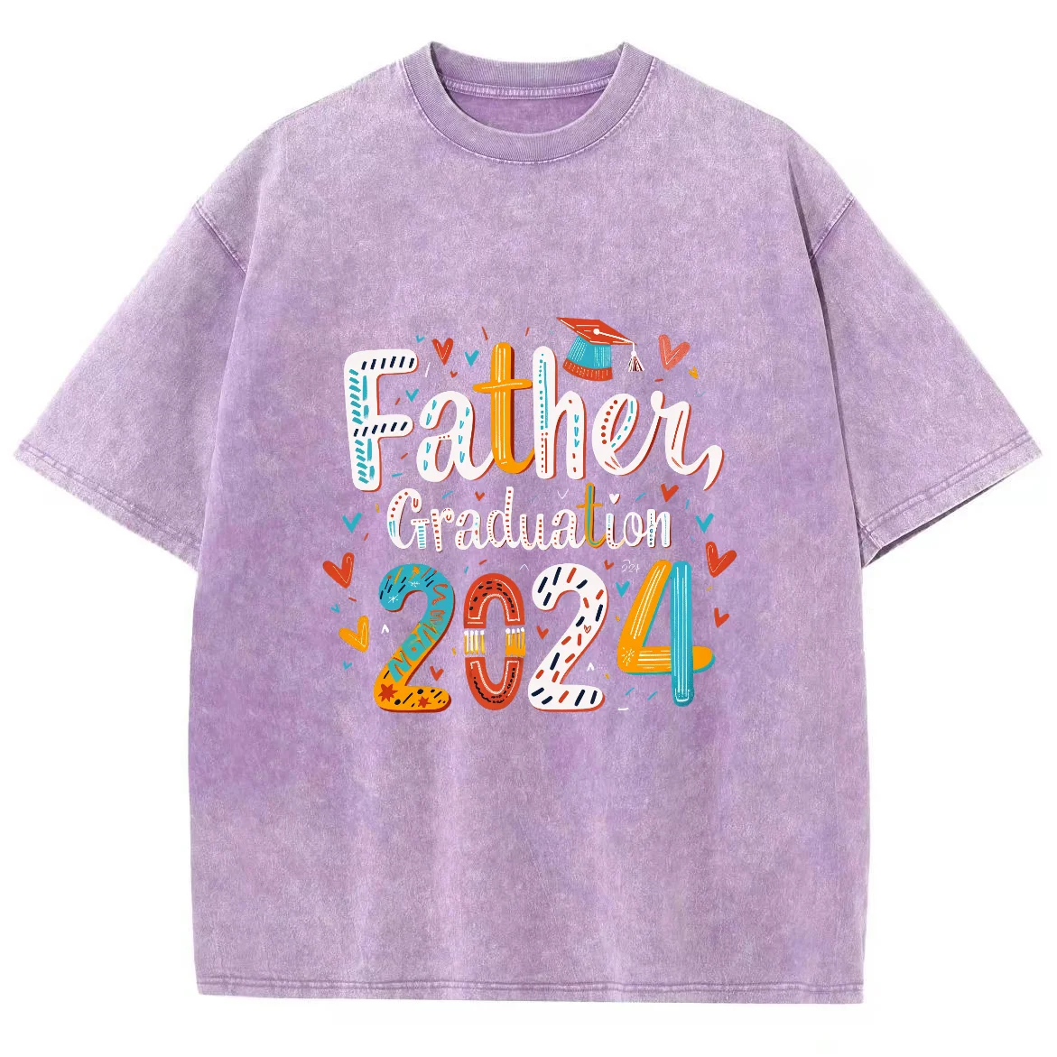 Wash short T-shirt with font print, Acid wash oversized, Father's Day gift, Dad love, Daughter, son, loose T-shirt, 100% cotton