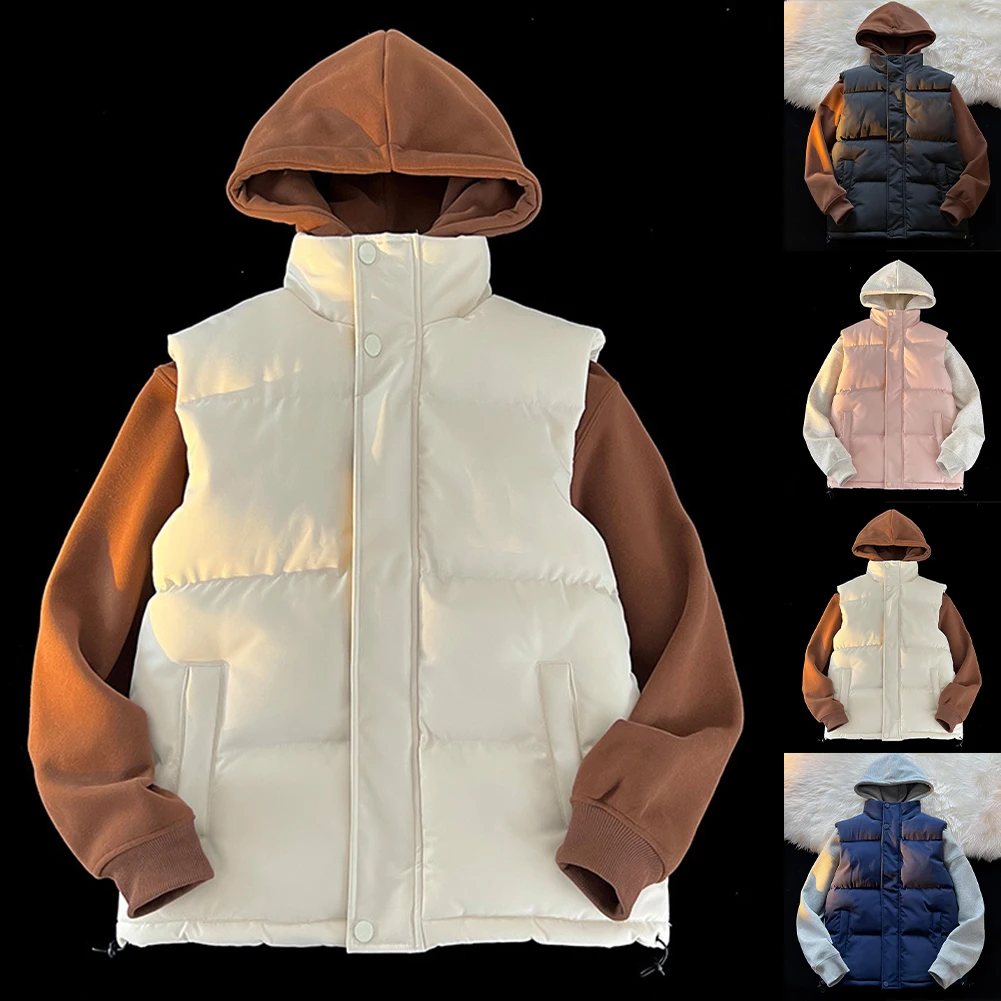 Men Women Sleeveless Warm Vest Jacket Stand Collar Waistcoat Solid Color Casual Tank Top for Outdoor Daily Use