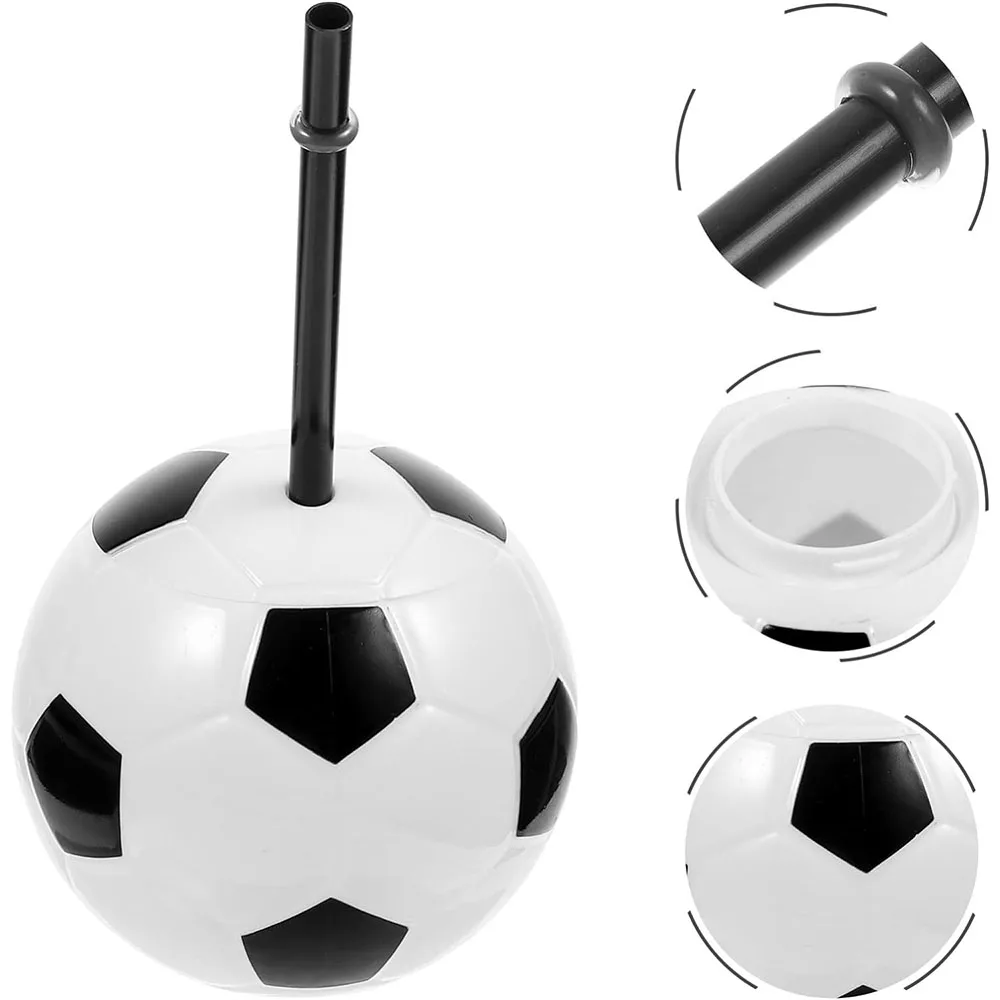 1/2/3/4 Packungen Fußball-Thema, Fußball-förmige Tassen, wiederverwendbare Basketball-Flasche mit Deckel und Strohhalm, Zubehör für Freunde, Partys – Detail 4