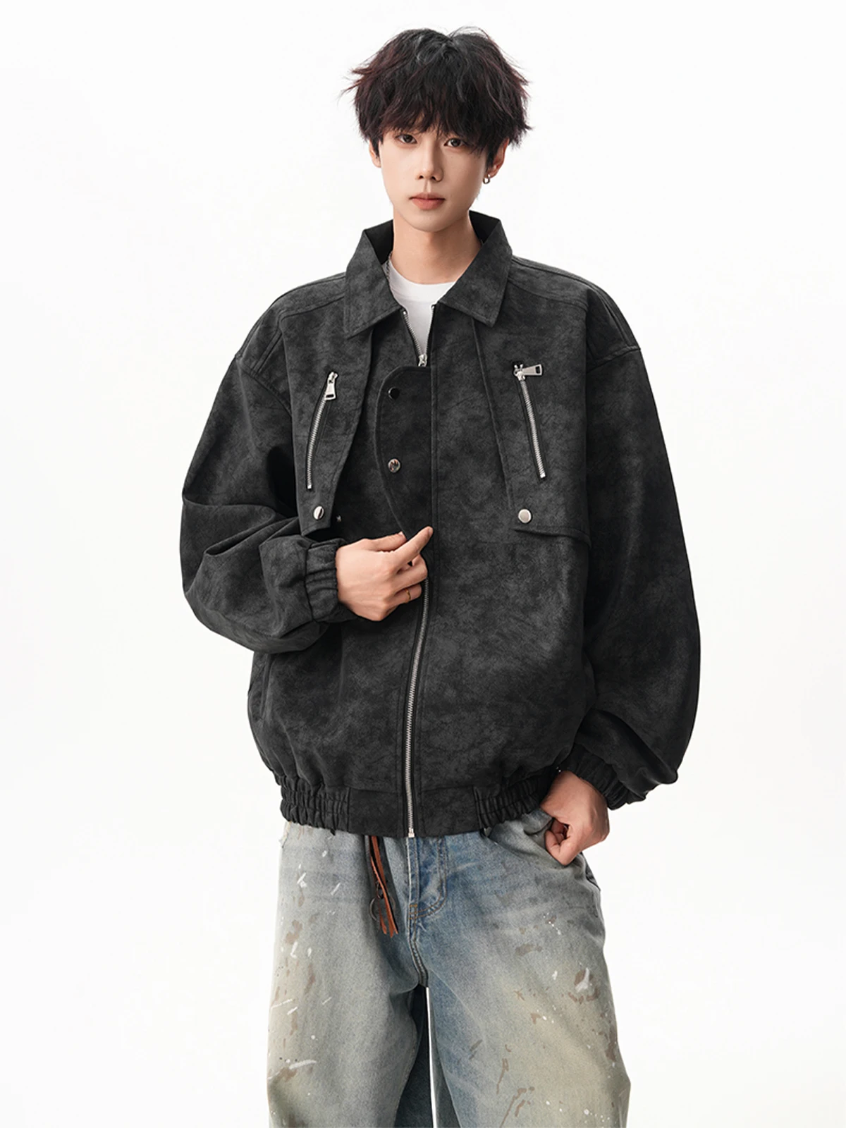 

Американская окрашенная искусственная кожа пилотная куртка мужская модная брендовая свободная конструкция с крутым воротником мотоциклетная одежда осенний сезон моя