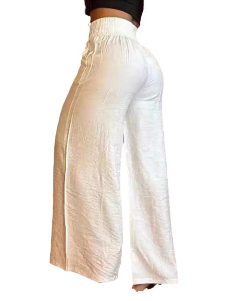 Women\'s High Waist Wide Leg Pants Fashion Solid Office Female Casual Flared Pants For Women Summer New Elegant Black Trousers
