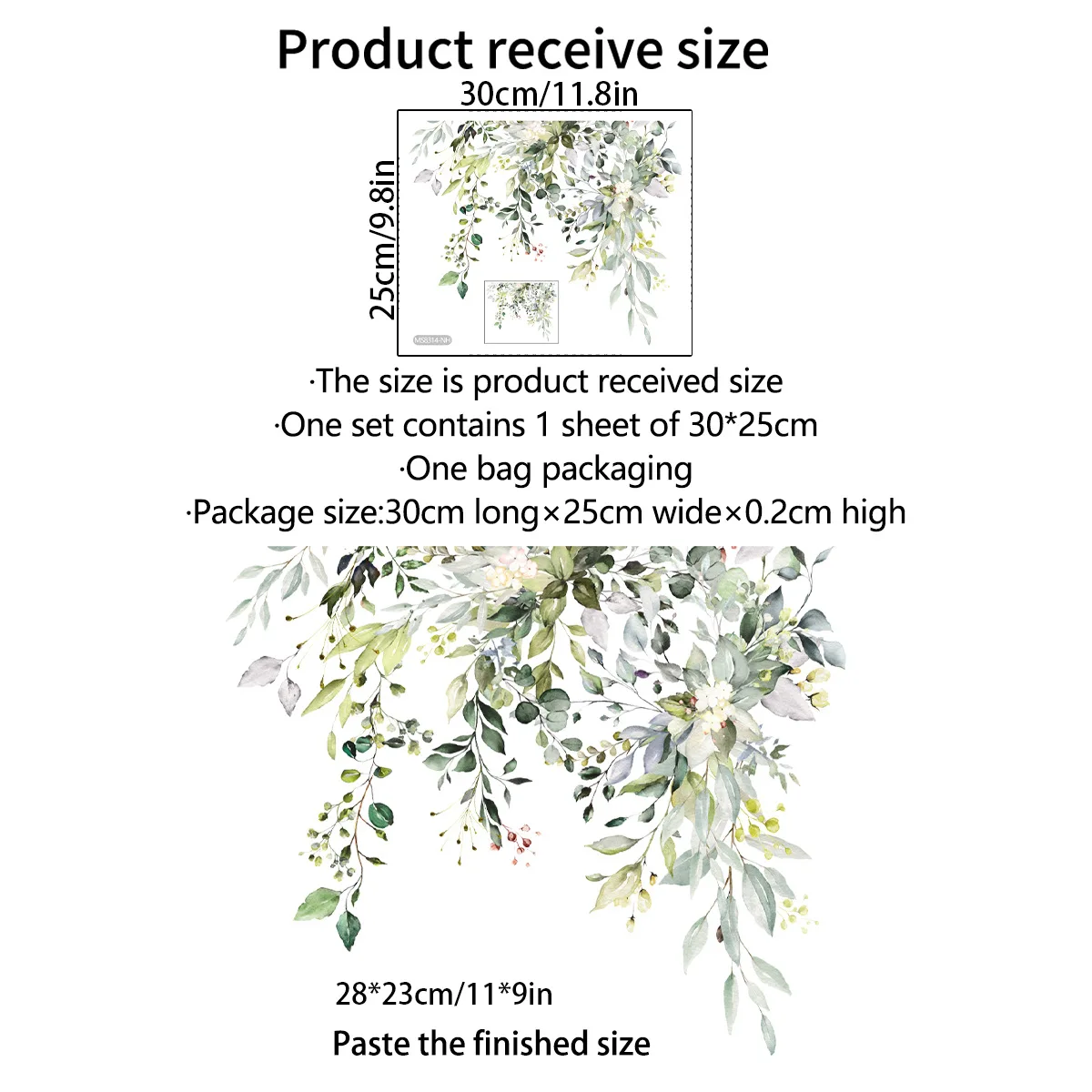 30*25cm Plant Flower Leaf Wall Sticker Creative Toilet Decorative Restaurant Bathroom Commercial  Self-adhesive Wall Sticker