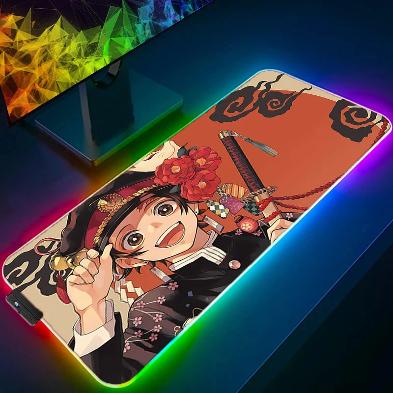 

RGB LED Mouse Pad Desk Mat Anime Play Mat Gaming D-demon Slayer Tanjiro Mousepad Speed Computer and Office Gamer Keyboard Pad