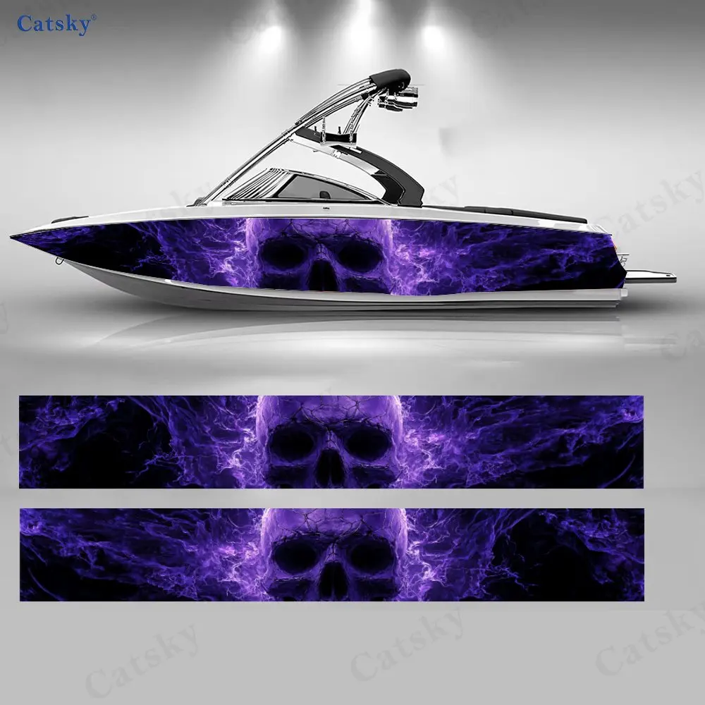 

2 шт. фиолетовых наклеек с изображением черепа для лодок, водонепроницаемые виниловые наклейки из ПВХ для рыболовных судов, прочные и стильные.