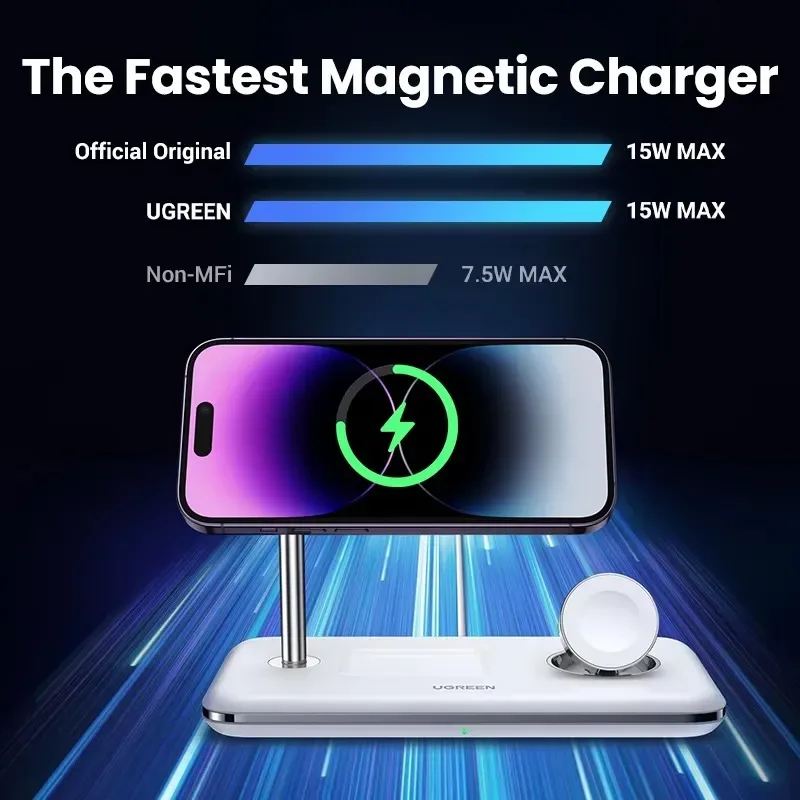 Hot Sale UGREEN MFi for Magsafe 25W Wireless Charger Stand 15W 3-in-1 Charging Station For 15 16 Pro Max For