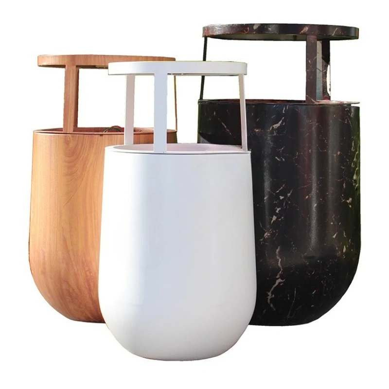 Turn wood grain stainless steel sorting trash can metal leather box