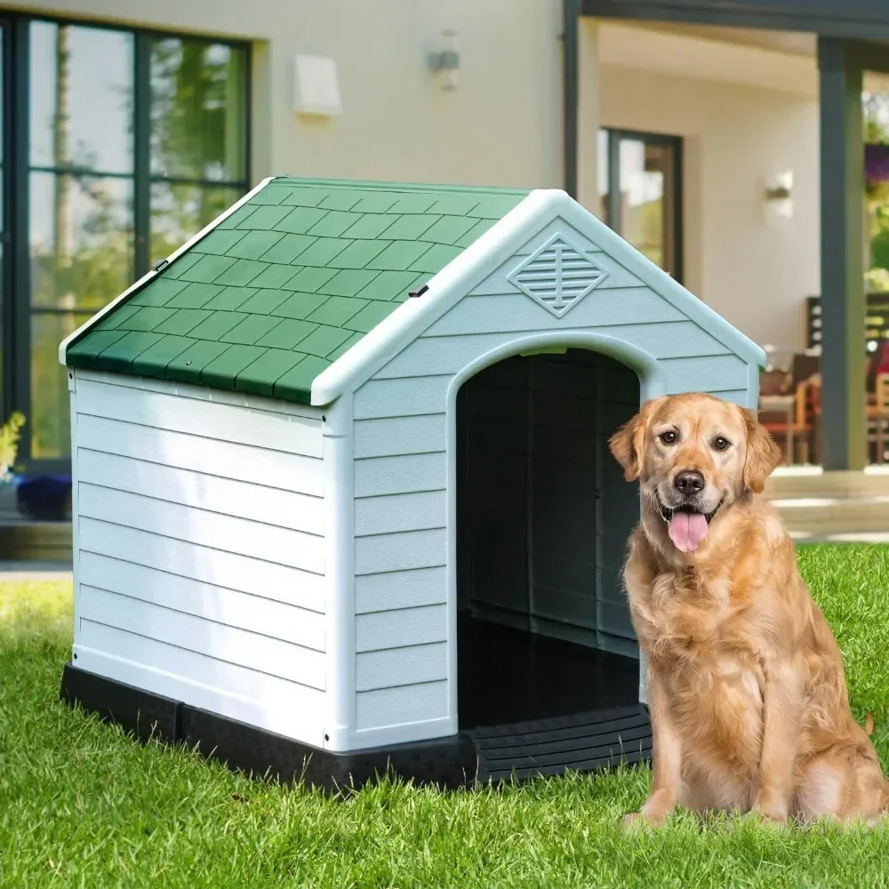 

41'' Large Plastic Dog House Outdoor Indoor Puppy Shelter Water Resistant Easy Assembly Sturdy Dog Kennel with Air Vents