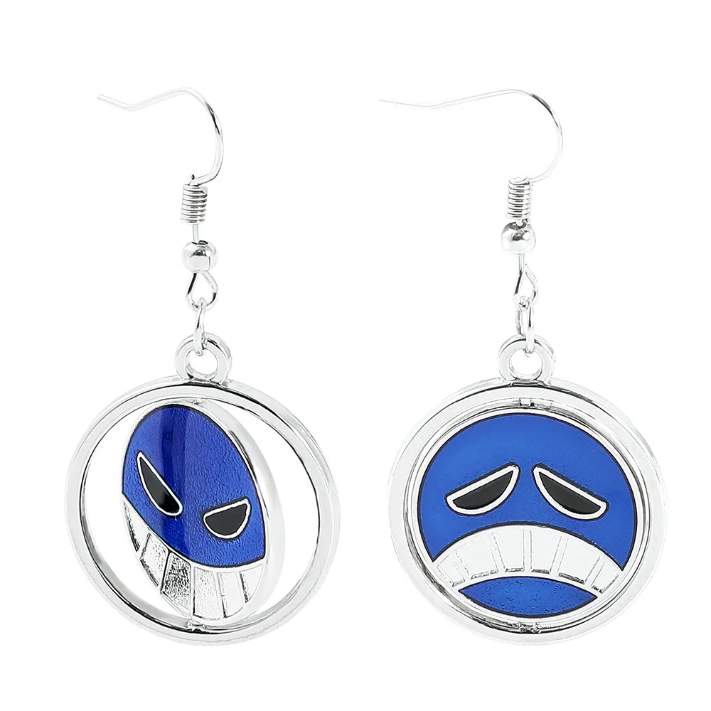 Anime One Piece Ace Cosplay Drop Earrings Accessories Turnable Funny Expression Pendant Ear Accessories Gifts