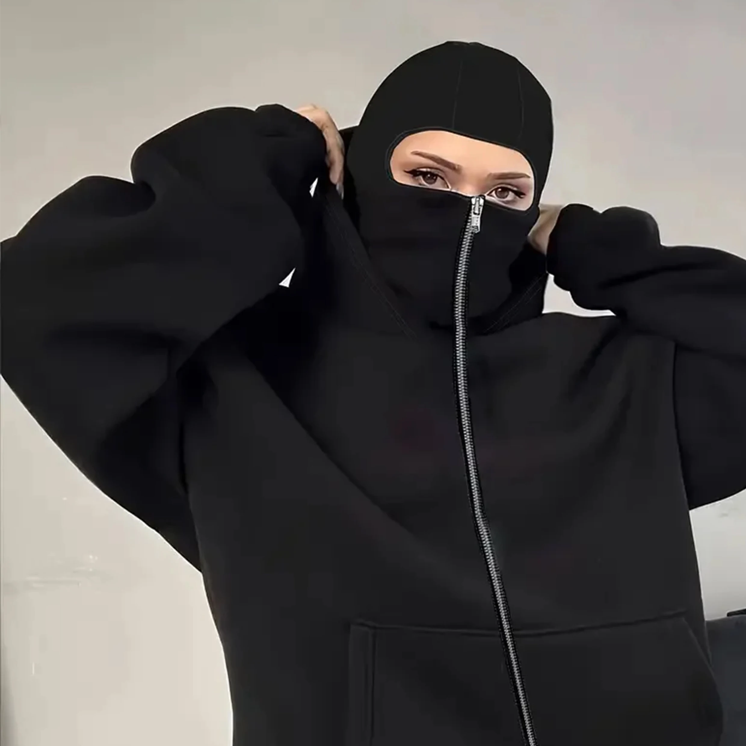 DIY Pattern Customized Logo Sportswear Autumn Warm Hooded Masked Sweatshirt Solid Color Casual Hoodie Fashion Parade