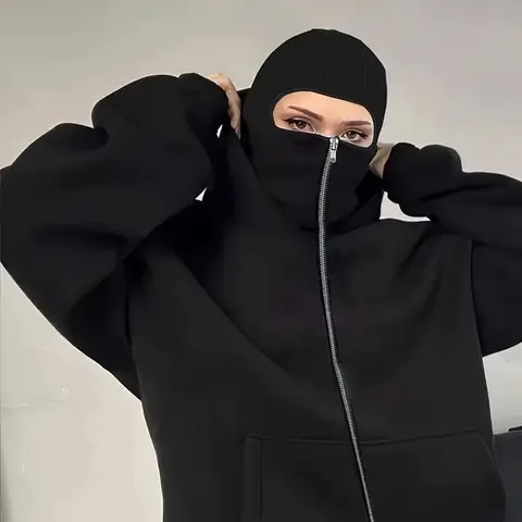 DIY pattern customized LOGO sportswear autumn warm hooded masked sweatshirt solid color casual hoodie fashion parade