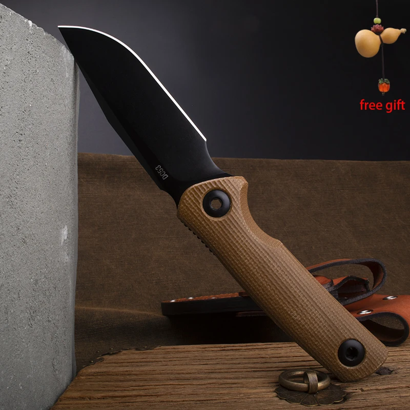 DC53 steel outdoor fixed knife with G10 handle, high hardness camping jungle tool survival hunting knife EDC with sheat