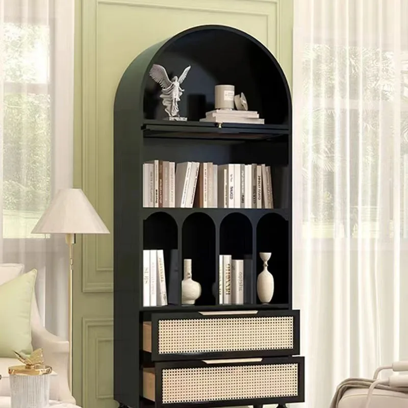 

Solid wood bookcase, French retro arched rattan living room decorative cabinet, Nordic Changhong glass locker