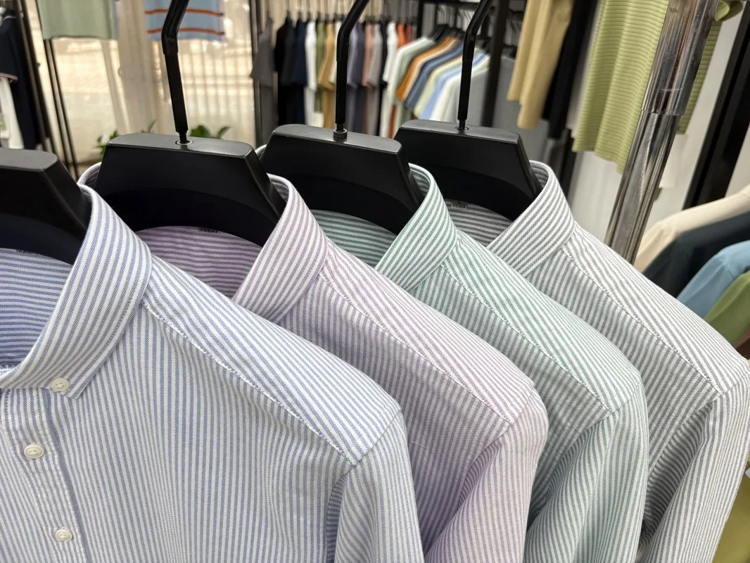 Autumn Men's New Arrival 100% Pure Cotton Long Sleeve T-Shirt Solid Color Vertical Stripes Long Sleeve Shirt Luxury Men's Wear