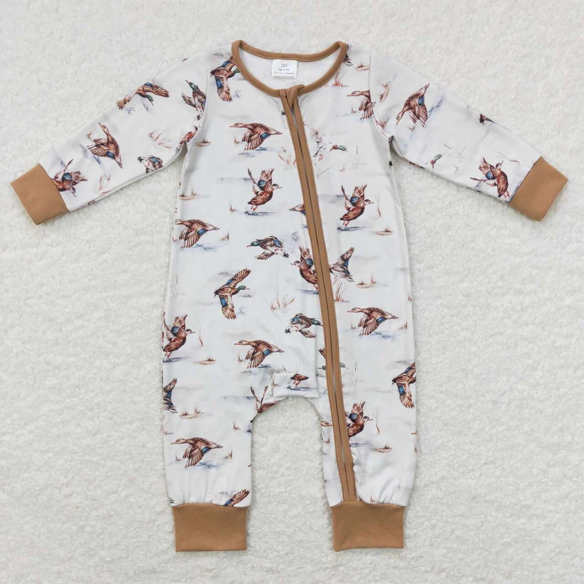 Wholesale Hot Sale Baby Kids Clothes Newborn Toddler Children's Clothing Duck Brown Zip-up Long-sleeved Onesie Rompers