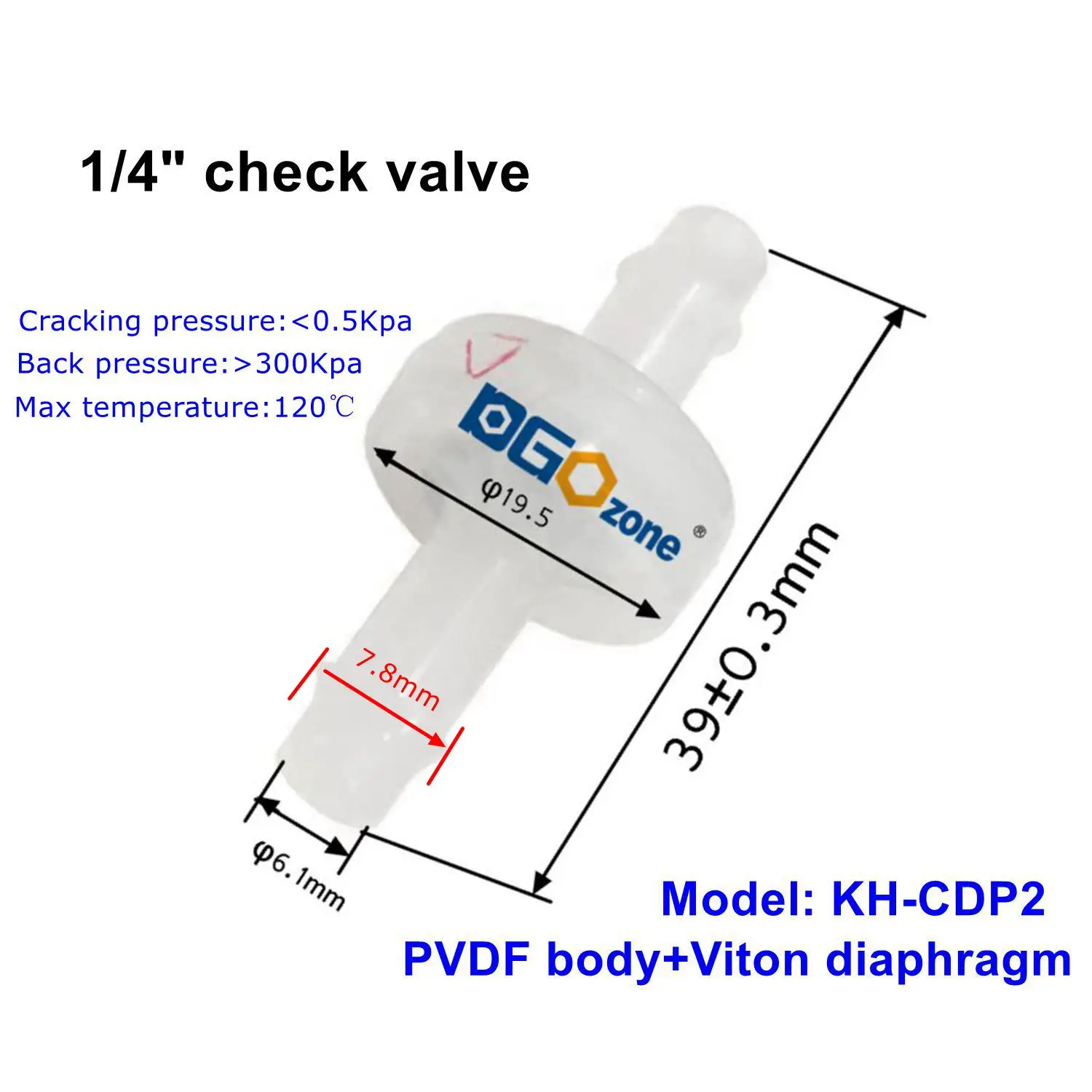 1/4' Plastic Check Valve 10PCS Diaphragm PVDF Non Return Valve ID 6mm Reator Ozonio Proof KH-CDP2