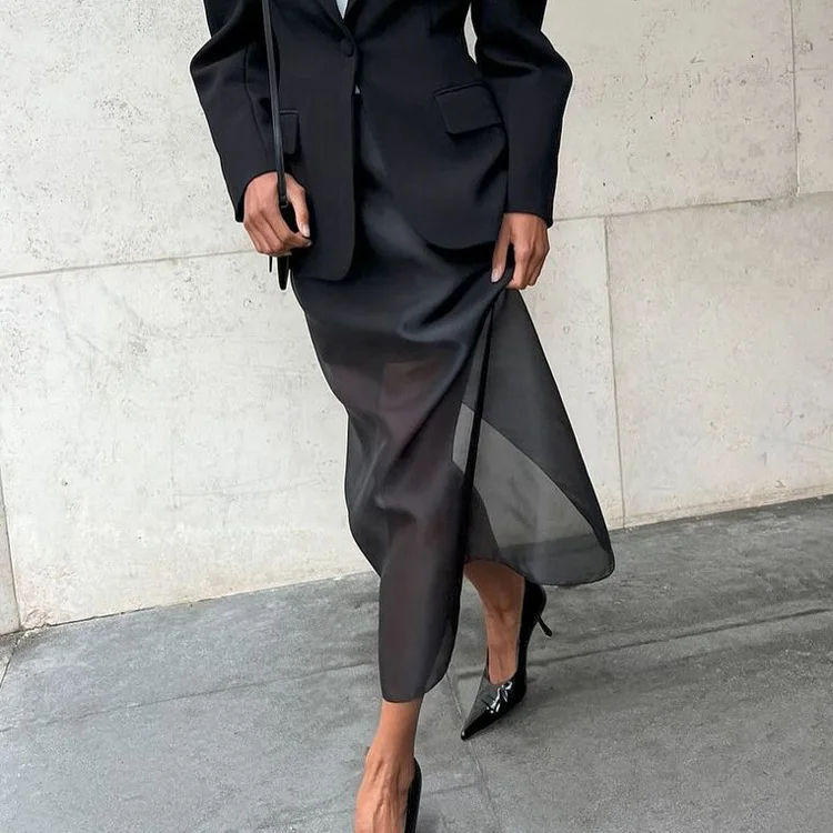 Elegant Mid-Length Lace Patchwork Women's Skirt Bodycon Long Dress Spring Autumn Street Style Pure Color Trend Skrits Clothes