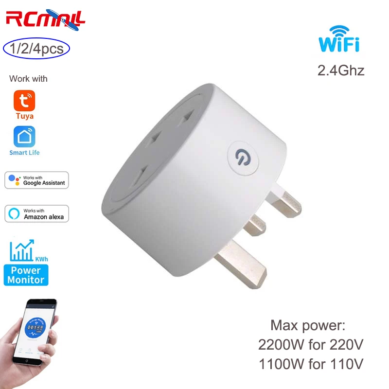 1/2/4PCS Tuya Smart Plug UK Plug Power Monitor with Timer Function APP Remote Voice Control Works with Google Alexa Smart Home