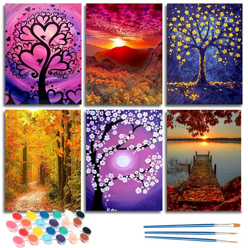

CHENISTORY DIY Pictures By Numbers Tree Landscape Kits Coloring By Number Drawing On Canvas HandPainted Art Gift Home Decor