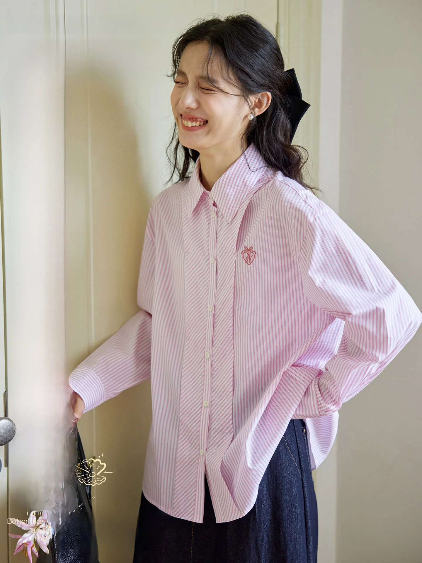 

Nov Et Early Autumn Artistic Long Sve Striped irt Women's Flip Collar Button Front Loose Fit Breathable Pure Cotton