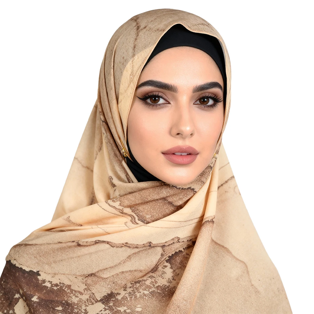 

Шифоновый арабский платок с принтом омбре, мягкий шарф бежево-коричневого цвета, многоугольное шоу, элегантный стиль без бриллиантов2540