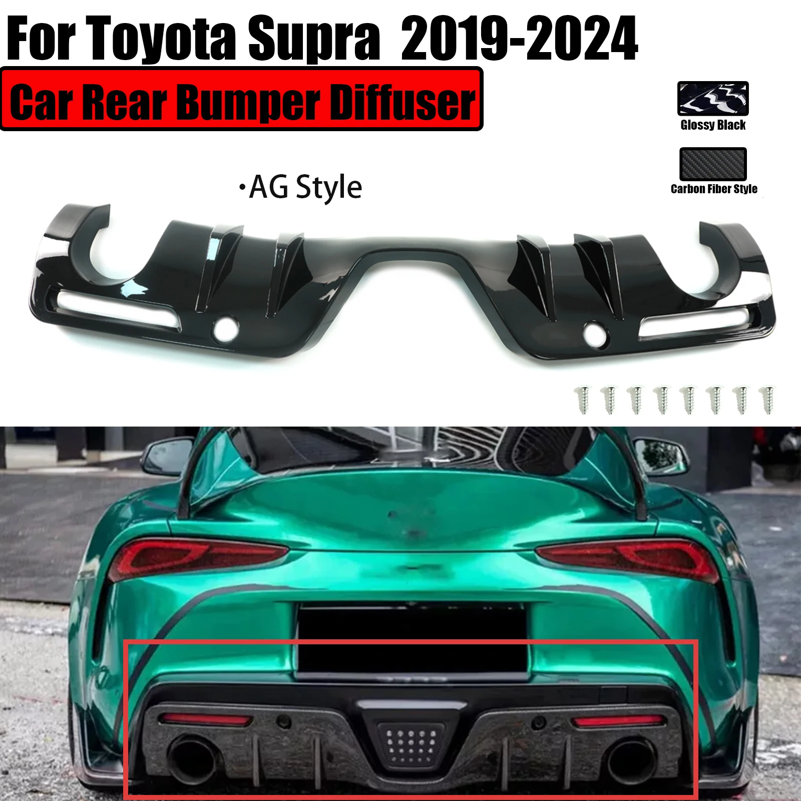 Car Rear Bumper Add-On Diffuser AG Style For Toyota Supra 2020 2021-2024 A90 A91 MK5 Spoiler Splitter Body Kit Glossy Black