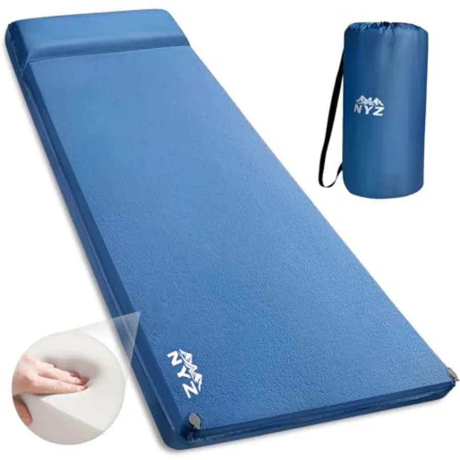

Self Inflating Sleeping Pad for Camping 3.1" Ultra-Thick Memory Foam Camping Mattress 20s Quick Inflation Camp Mat with Pillow
