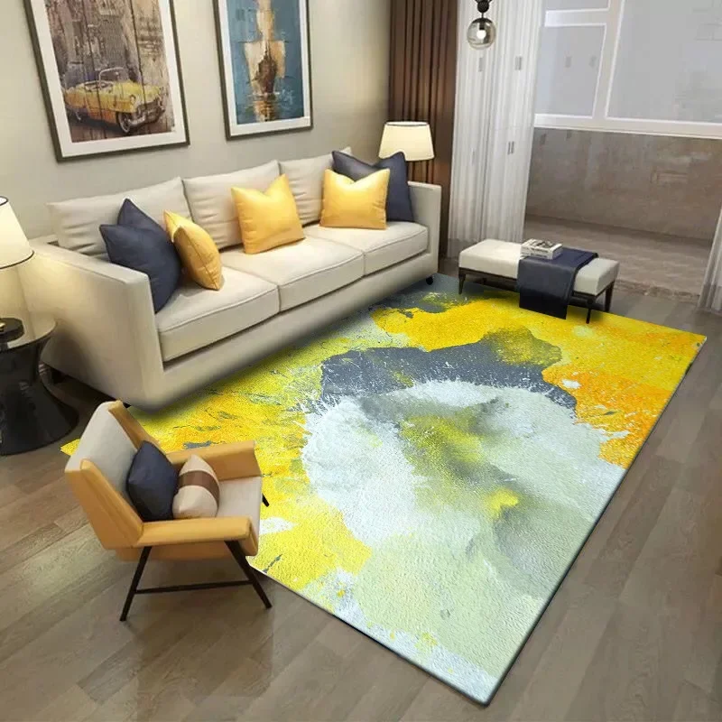 

Fashion Modern Abstract Art Watercolor Yellow Gray Doormat Bedroom Living Room Kitchen Floor Mat Carpet