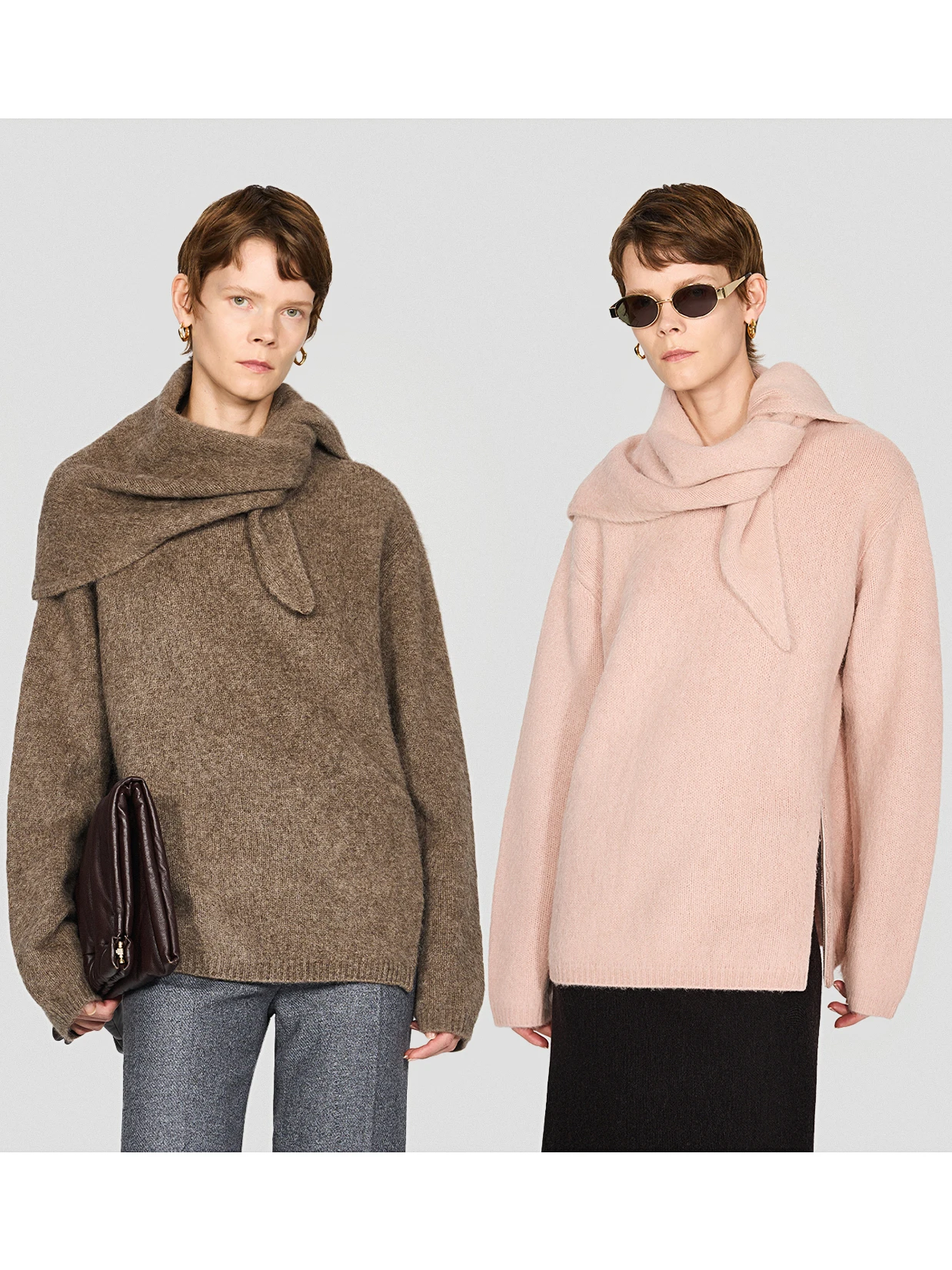 

Мягкий свитер Cloud Soft Camere Fce для женщин с длинными рукавами, на молнии, с разрезом, повседневный, теплый, с треугольным шарфом, свободного кроя, модный