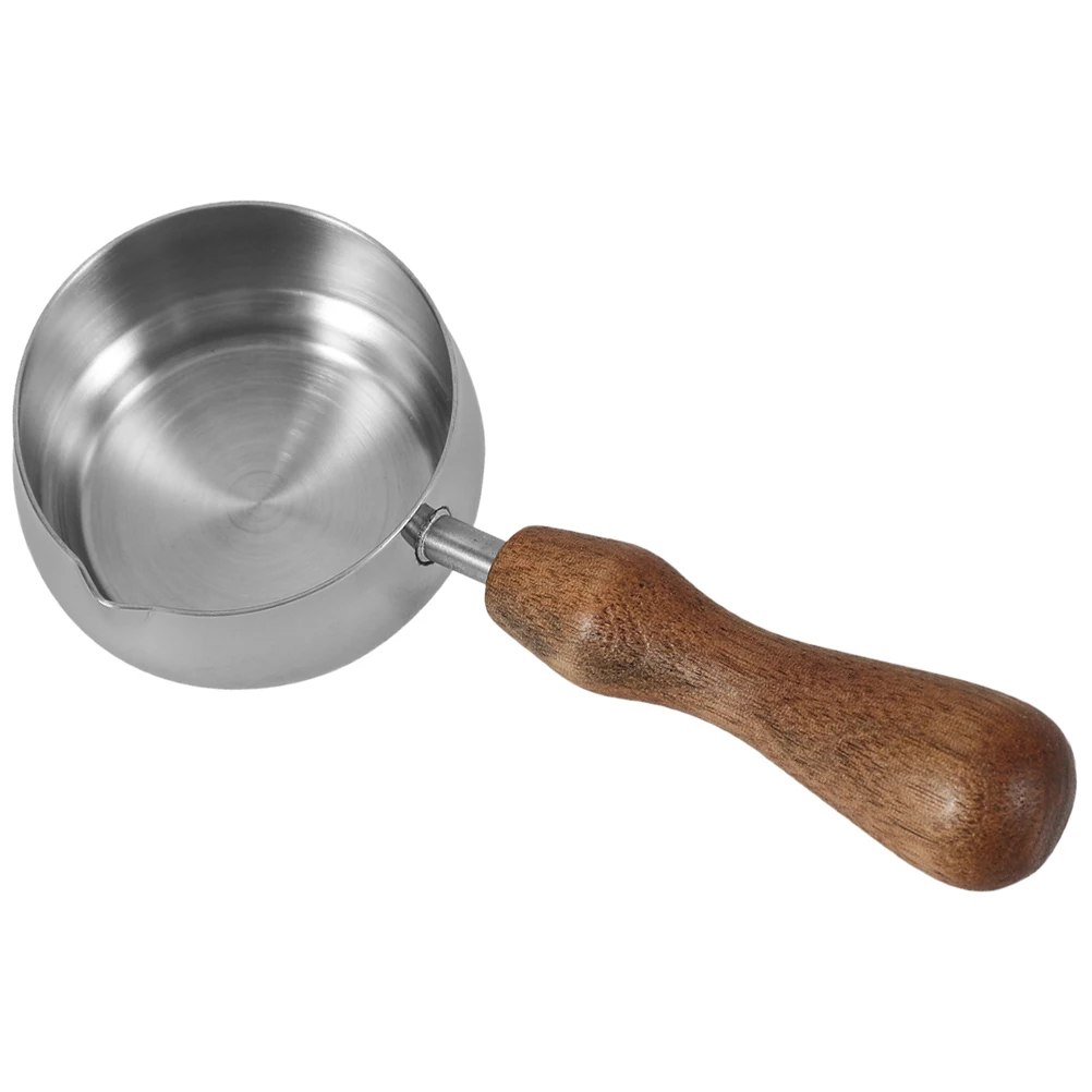 

Stainless Cup 60ml Silver Walnut Handle Milk Pitcher Sauce Measuring Espresso Shots Kitchen Home Dining