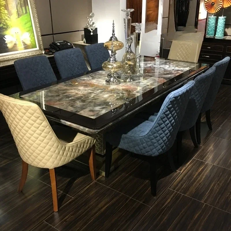 A New natural travertine red and black sandalwood rectangular dining table high-end private custom dining room furniture