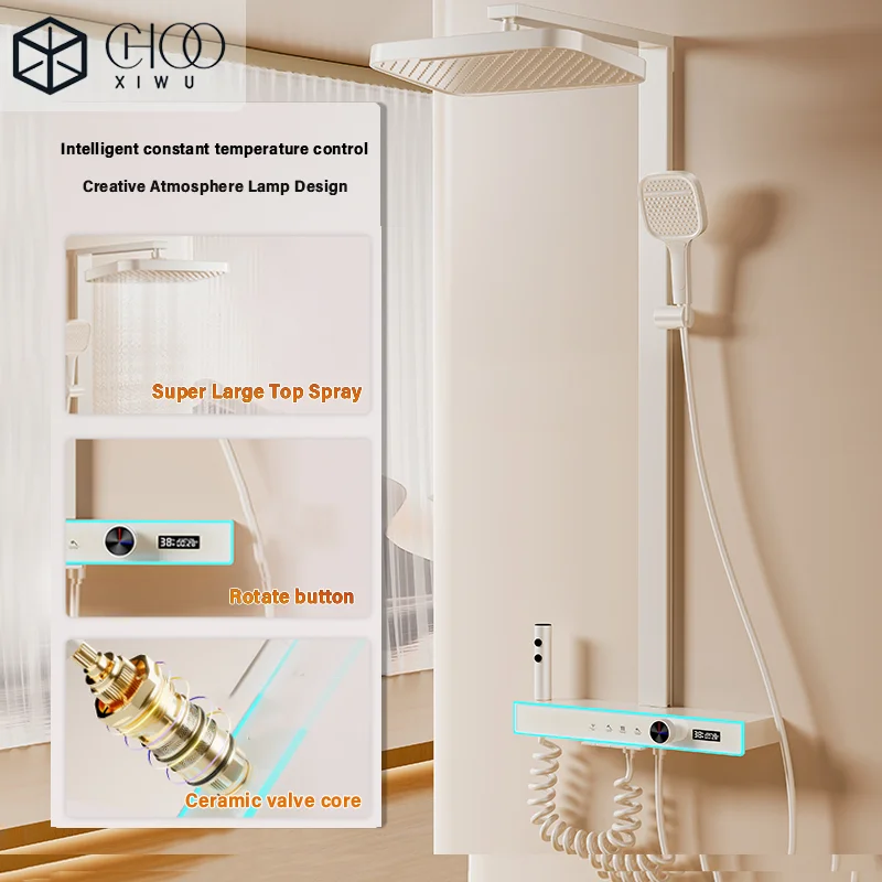 

Constant Temperature Display Led Shower Faucet Set Rainfall Bathtub Tap Shower Head Rainlfall Bathroom Shower Set Supercharged