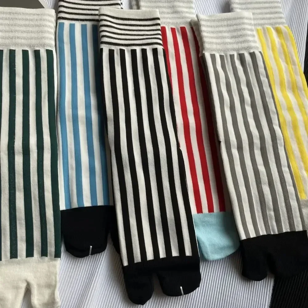 

Retro Colorful Toe Socks Combed Cotton Middle Tube Split Toe Socks Striped Harajuku Japanese Women's Tabi Socks