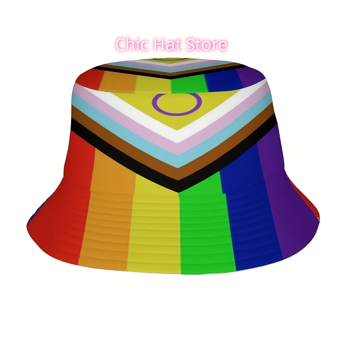 1pc Proud Month Rainbow Pattern Unisex Fisherman Bucket Hat - Funky LGBTQ+ Pride Design with Vibrant Multicolor Brim, Wide-Brimm