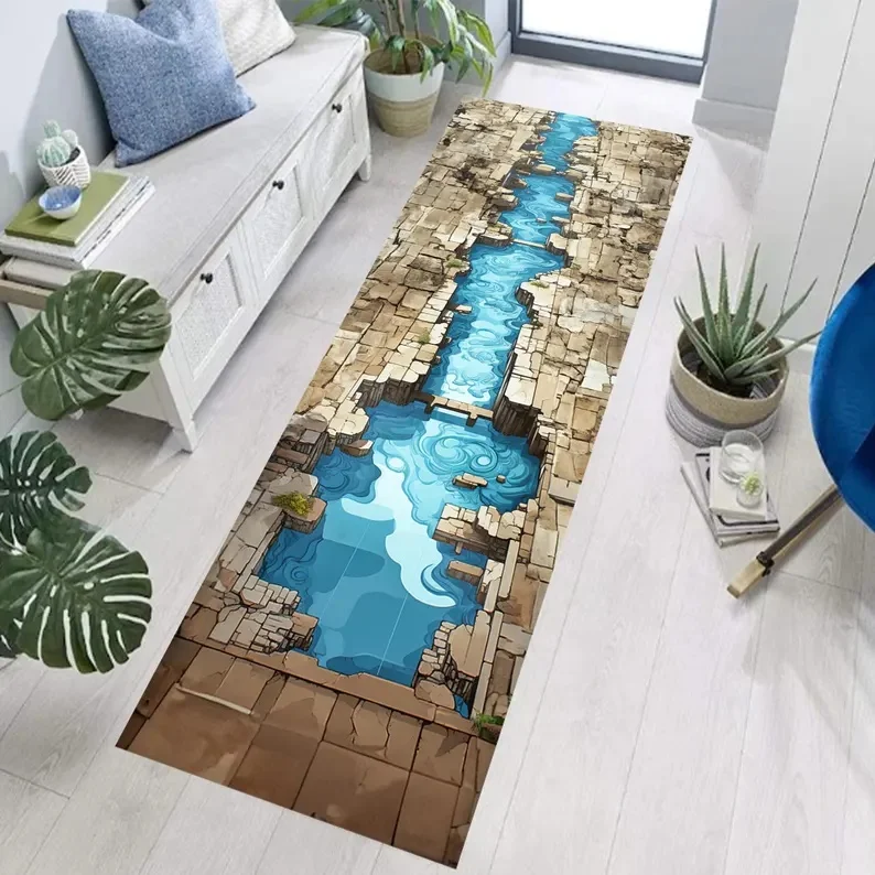 3D Visual Illusion Runner Rug Waterfall Abyss Hole Carpet Home Corridor Home Decoration Porch Entrance Covered with Mat