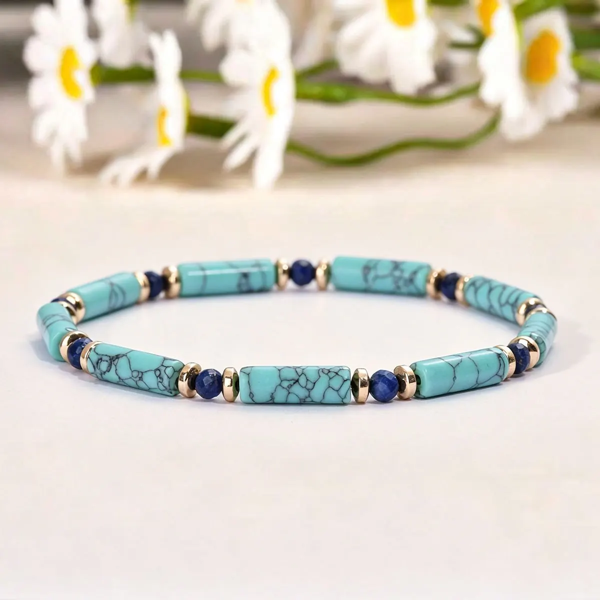 1pc Elegant style turquoise tube bead bracelet, symbolizing smooth career, fashionable wrist accessory gift for men and women
