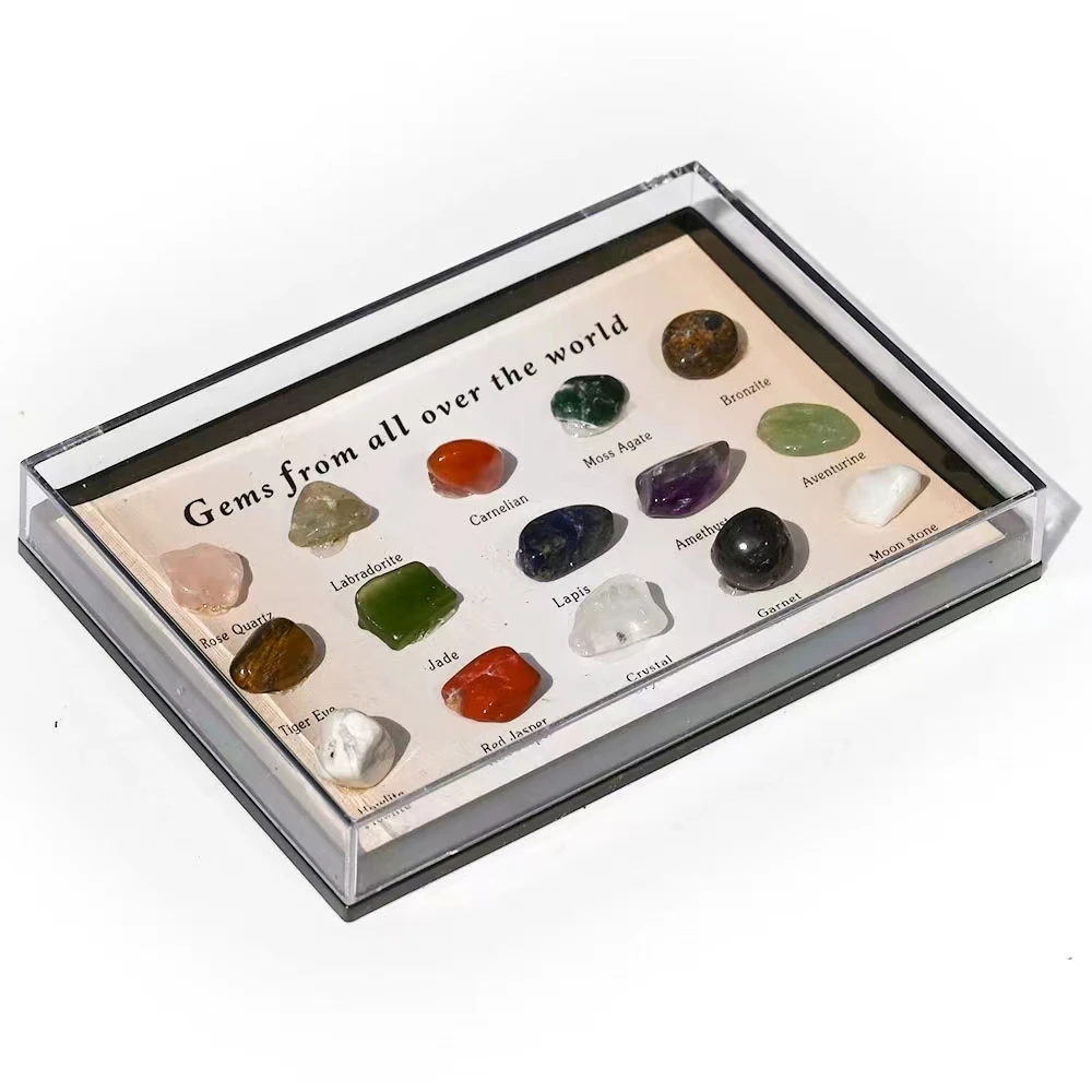 Tumbled Stones Mineral Rock Specimens Collection Box Natural Crystal Reiki Gemstone Crafts for Research Teaching Home Decor Gift