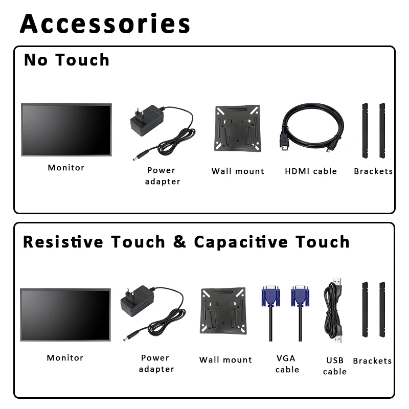 شاشة مفتوحة صناعية ، شاشة تعمل باللمس مقاومة بالسعة ، شاشة LCD ، VGA HDMI ، BNC ، AV ، منفذ USB ، ma بوصة ، 1920x1080