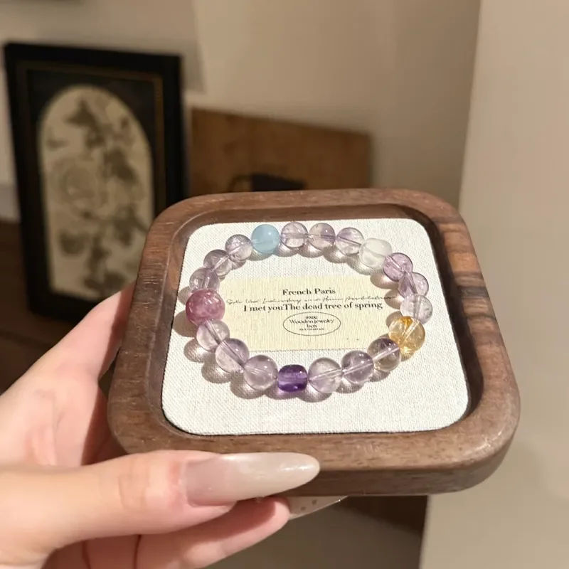 Natural amethyst bracelet light luxury niche exquisite aquamarine design purple lithium mica women's stacked bracelet jewelry