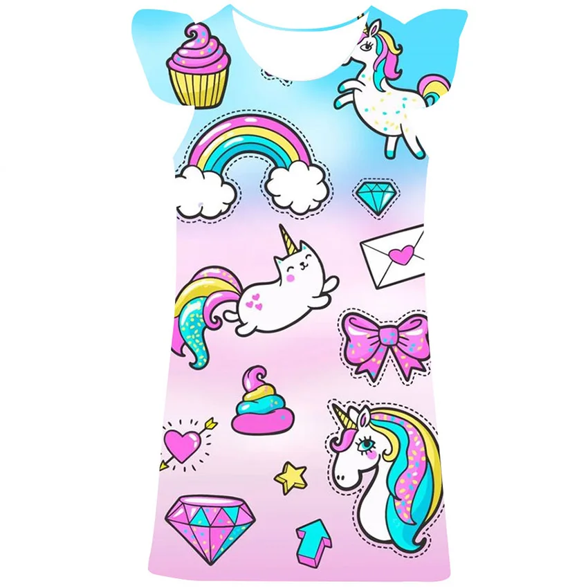 

Girls Unicorn Dress Girl Summer Cartoon Casual Skirts Dresses Kids School Princess Children's Clothes 1-10 Years Frocks Clothing