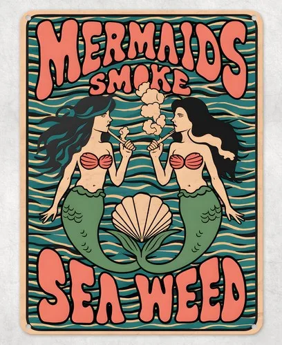 Mermaids Smoke Sea Weed Metal Poster Wall Tin Sign Man Cave Shed Home Plaque --Tin Sign
