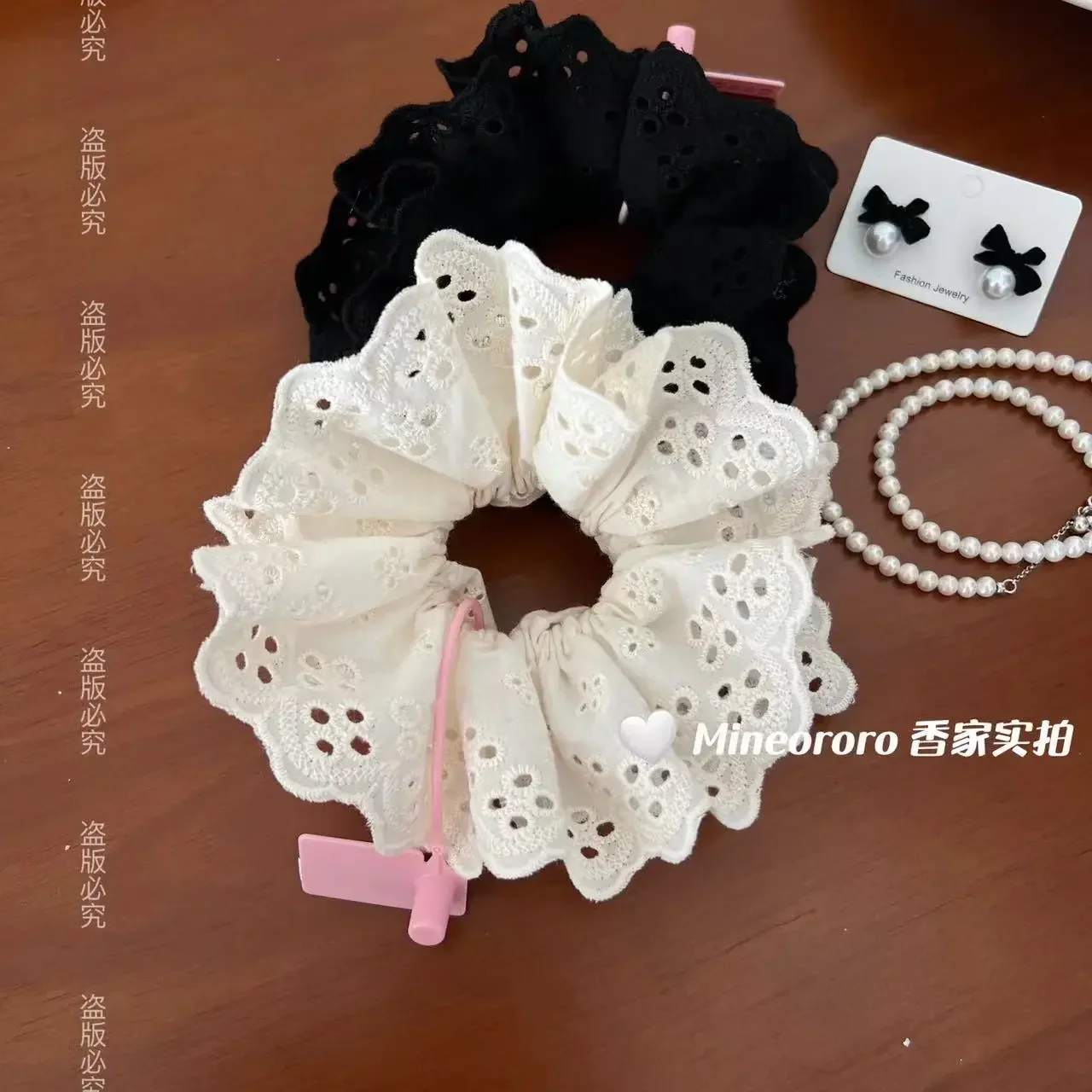 French Chic Lace Hollowed Handmade Four Layers Large Scrunchie for Women Girls Lolita Korean Fashion Headdress Hair Accessories