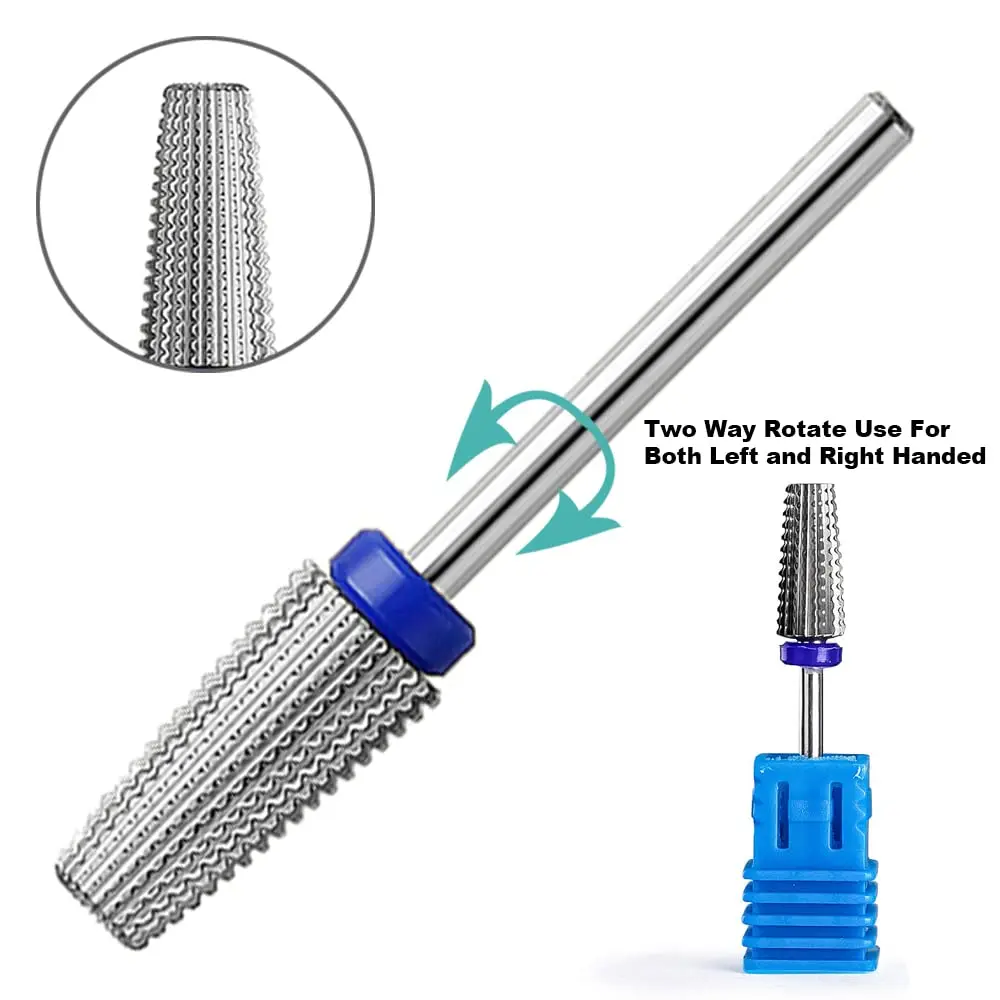 5 in 1 Multi-function Tapered Shape Straight Cut Nail drill bit, Use for Left and Right Handed Professional Carbide Tungsten Bit