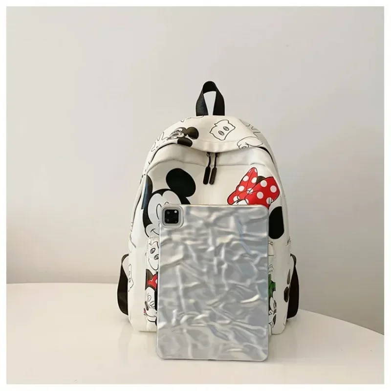 Mochila feminina de couro PU Disney-Mickey, bolsa clássica para laptop Minnie Mouse, bolsa escolar de grande capacidade, sacola da moda, nova