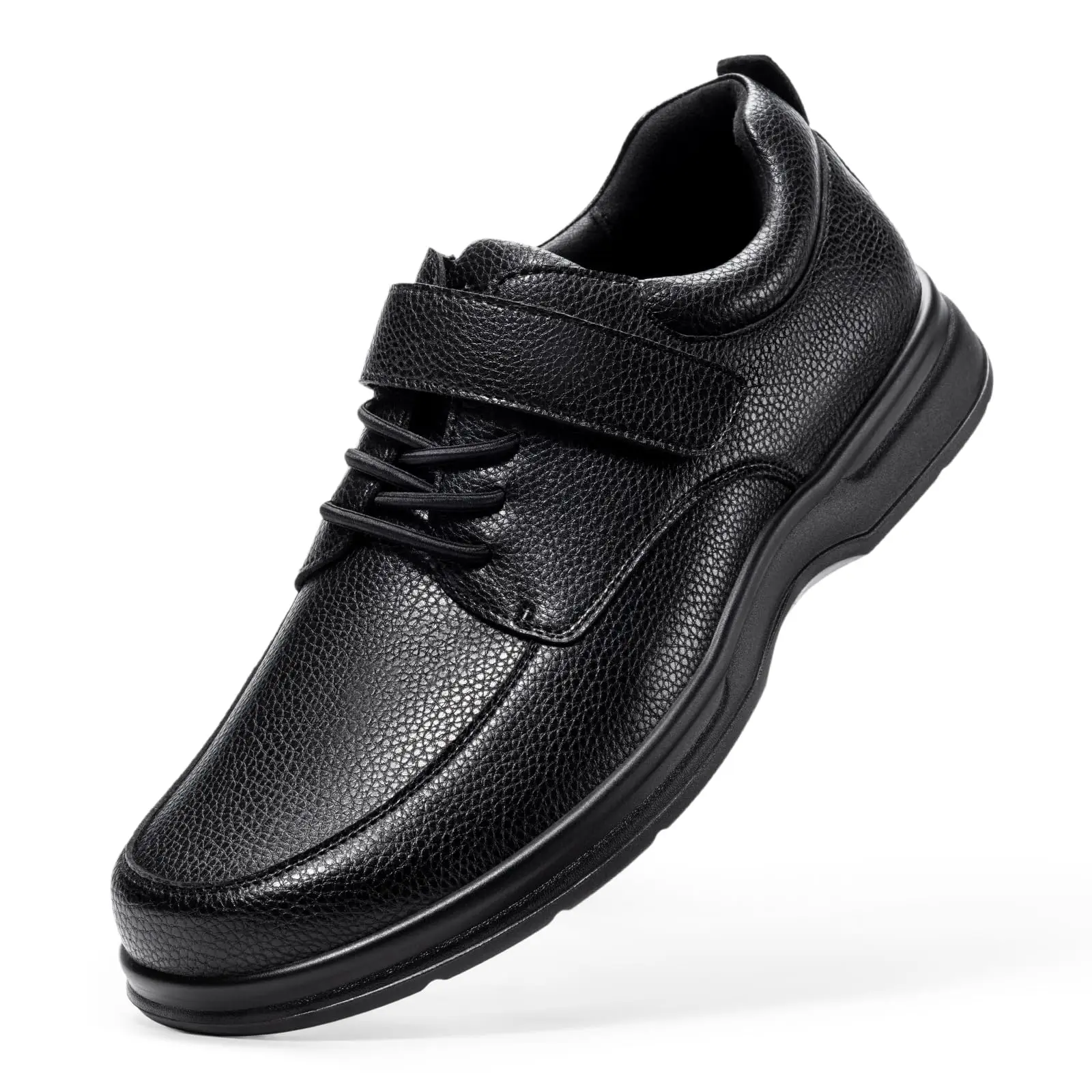 FitVille Diabetic Dress Shoes For Men Wide Leather Casual Business Hook & Loop Orthopedic Shoes For Pain Relief, Swollen Feet
