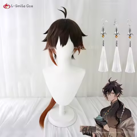 Zhongli Cosplay Cosplay Men 90cm Zhong Li Brown Orange Wig Cosplay Anime Cosplay Heat Resistant Wigs + Wig Cap