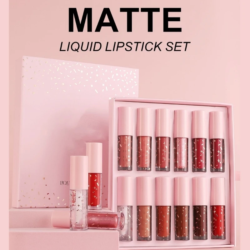 12 Colors Matte Liquid Lipstick Set Moisturizing Lip Gloss Makeup Supplies