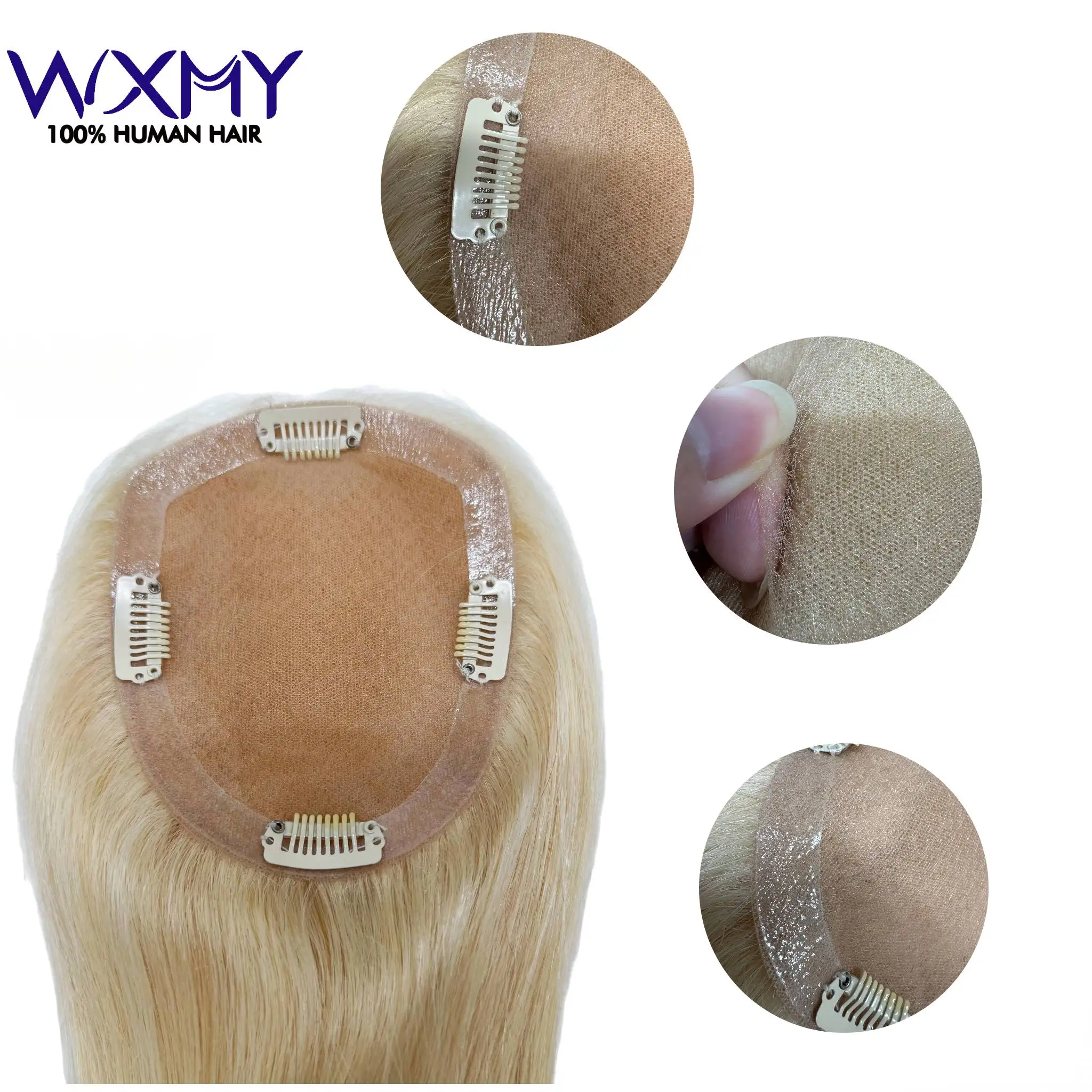 6×7 4×5 100% Remy Human Hair 613 Blonde Toppers Silk Base Lace Clips in Hair Hand tied 100Handmade HumanHair Extension Hairpiece