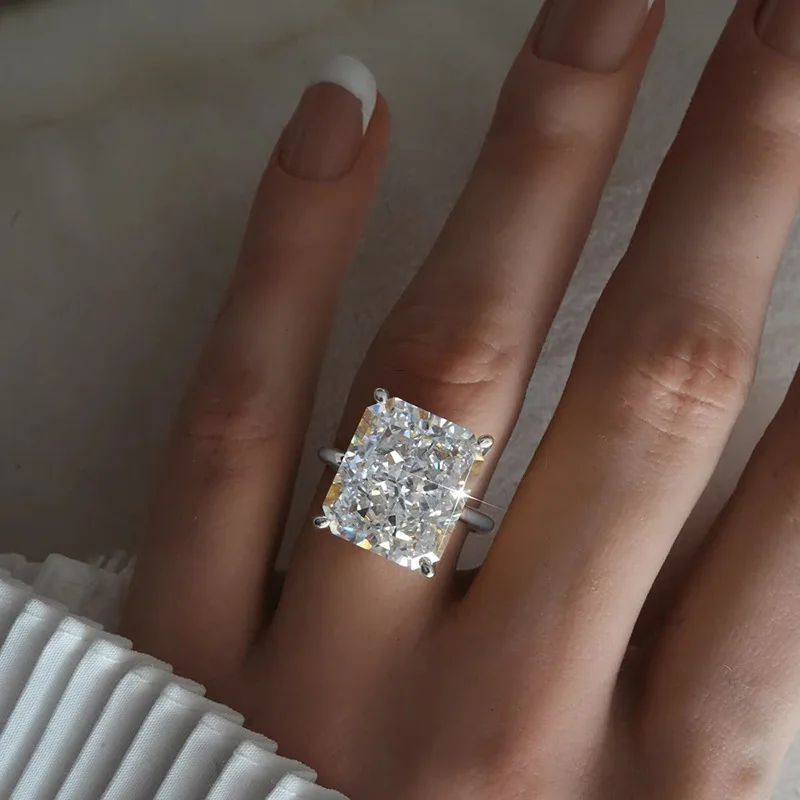 4 Prong Radiant Cut CZ Engagement Ring Two Tone Gold Silver Solitaire Wedding Band Women Bridal Statement Jewelry