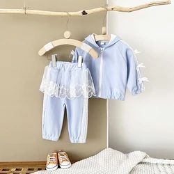 Newborn Baby Sets Girls Autumn Warm Hoodie Outdoor Lace Skirt Top+Pants Bow Cute Baby Clothes 2Pcs Infant Toddler Sweatshirt